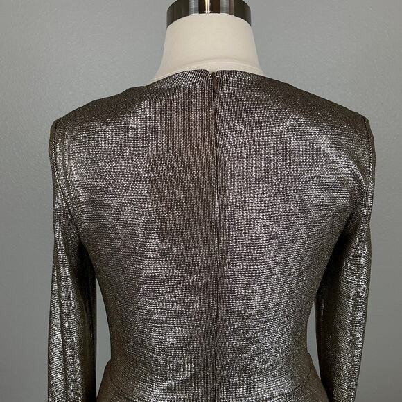 Ralph Lauren Gold Metallic Long Sleeve Cocktail Dress Size 14 V-Neck Sheath - Picture 8 of 13